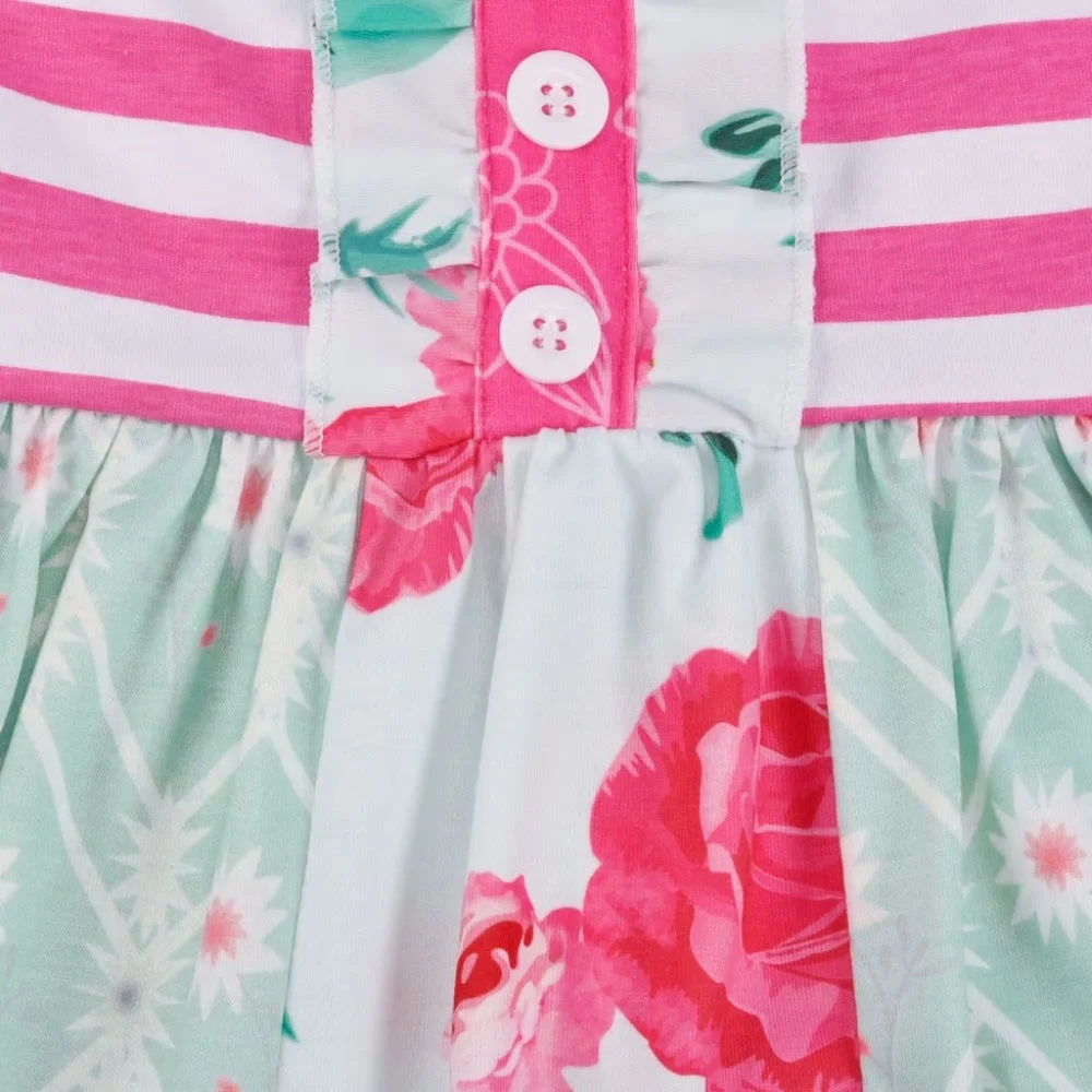 Boutique Floral Striped Sleeveless Ruffle Dress